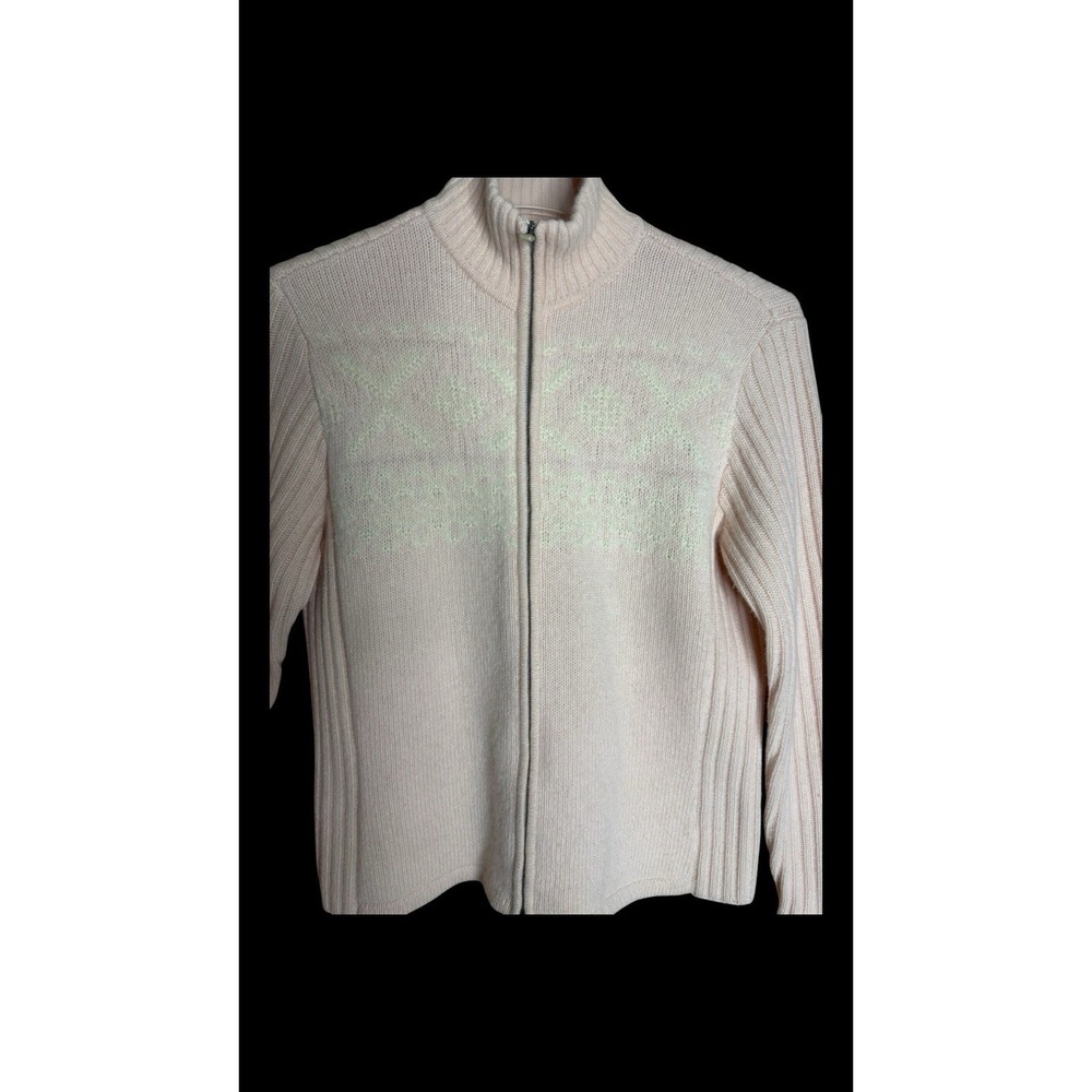 Lauren Ralph Lauren Petite L Merino Wool Angora Rib-Knit Mock Neck Zip Cardigan - Picture 3 of 5